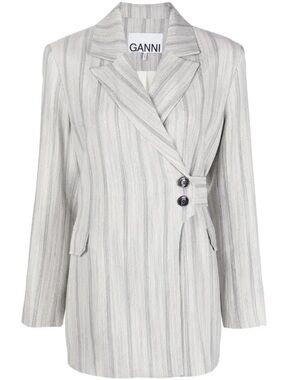 GANNI Light Gray Striped Blazer Jacket